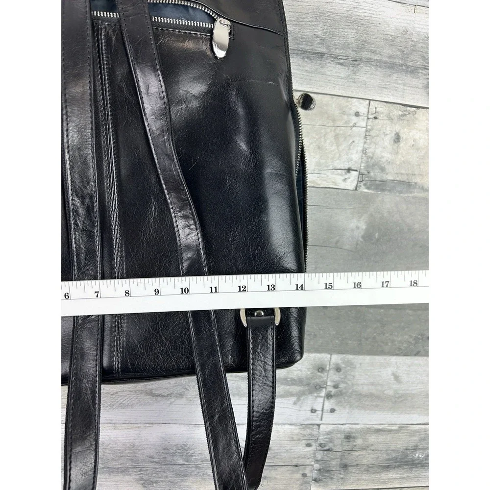 Ashbrook Black Leather Bookbag With Weaving Pattern Bag